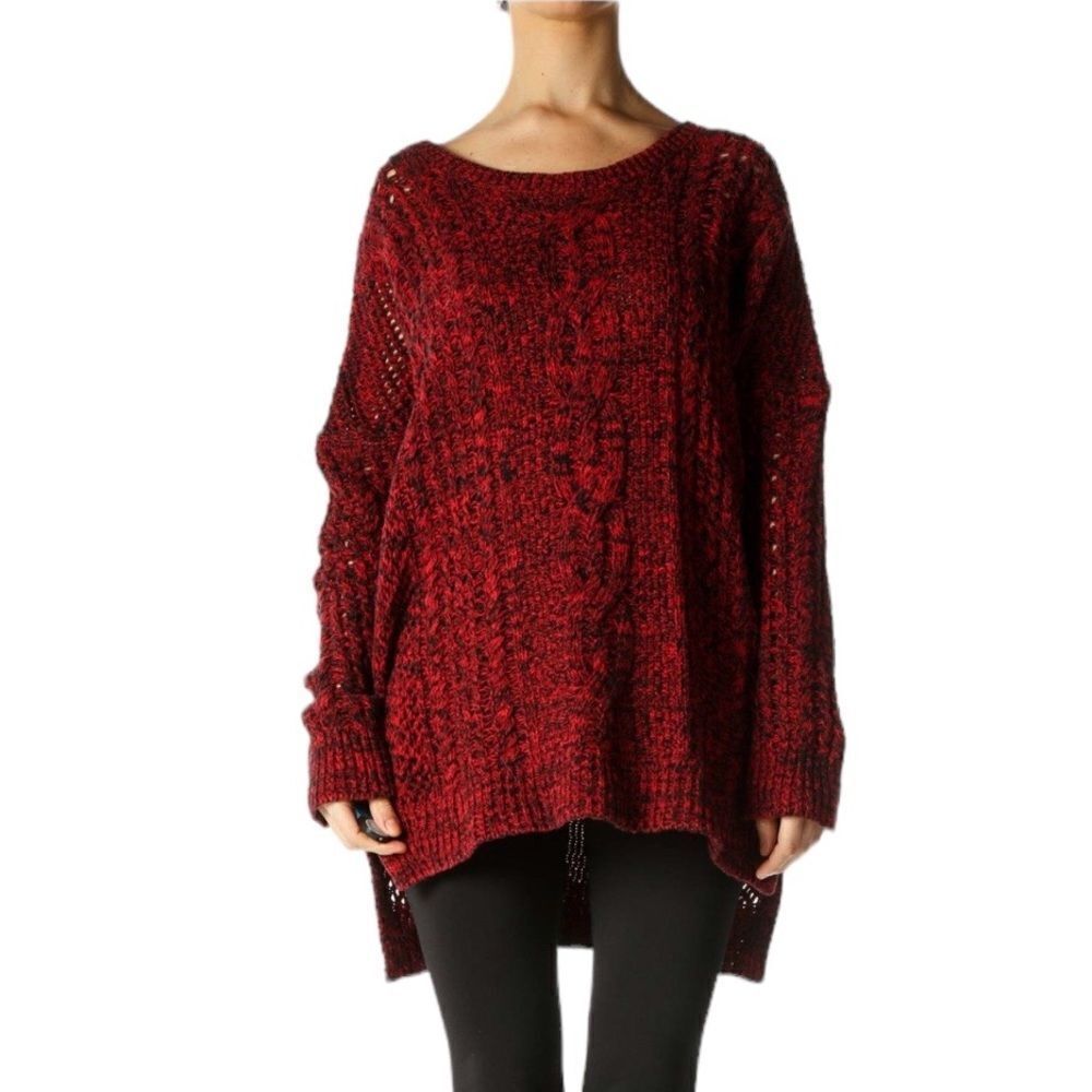 Express red/black oversized open weave sweater size small